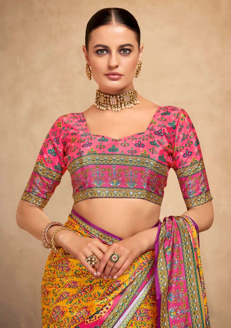 Orange Crepe Saree Set with Printed for Diwali | Wedding & Festive Wear - Indya