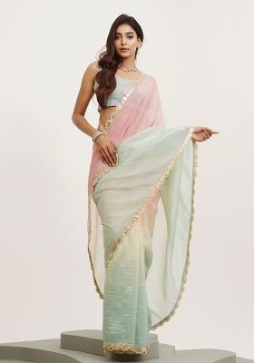 Pink Embroidered Tissue Saree Set
