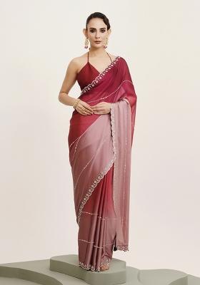 Pink Embroidered Chiffon Saree Set
