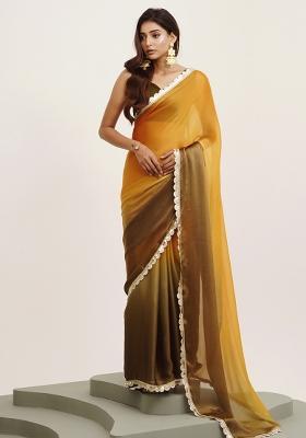 Yellow Embroidered Chiffon Saree Set