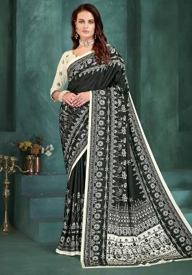 Black Printed Silk Saree Set