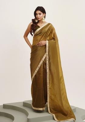 Green Embroidered Tissue Saree Set