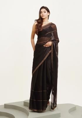 Black Embroidered Organza Saree Set