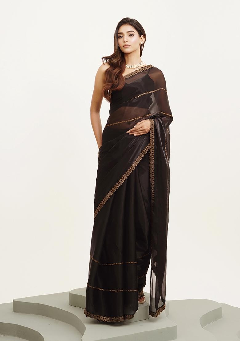 Black Embroidered Organza Saree Set