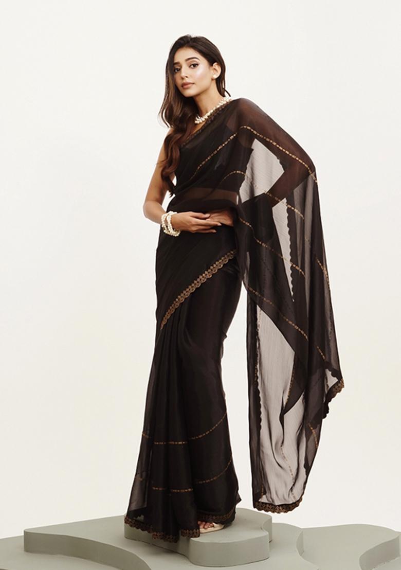 Black Embroidered Organza Saree Set