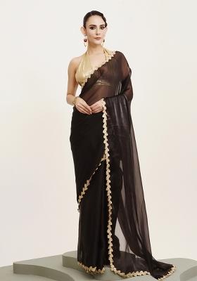 Black Embroidered Organza Saree Set