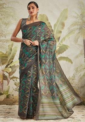 Black Printed chanderi Saree Set
