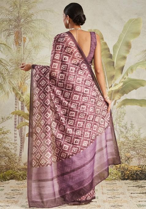 Wine Printed chanderi Saree Set