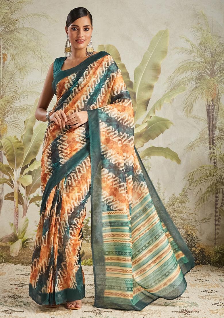 Green Printed chanderi Saree Set