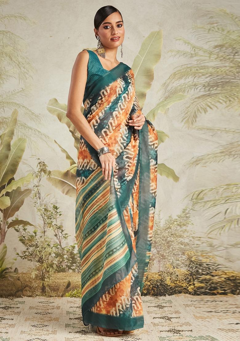 Green Printed chanderi Saree Set