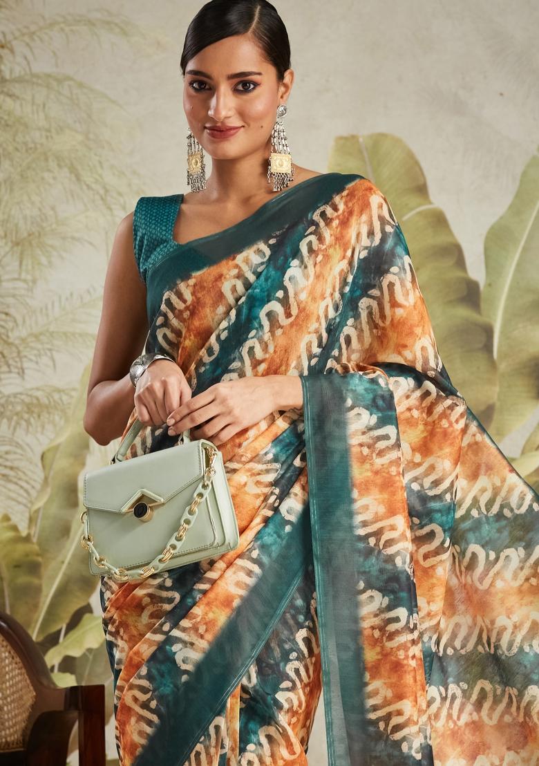 Green Printed chanderi Saree Set