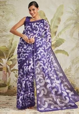 Purple Printed chanderi Saree Set