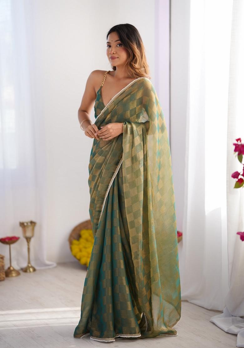 Green Embroidered Chiffon Saree Set