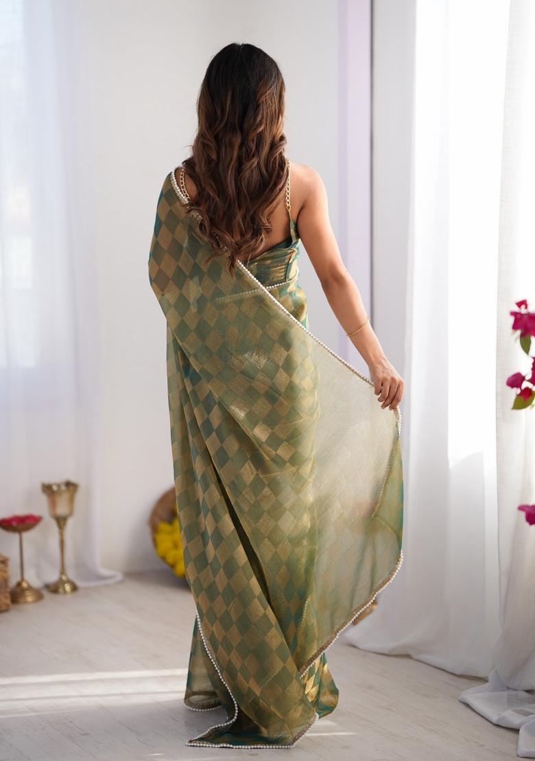 Green Embroidered Chiffon Saree Set