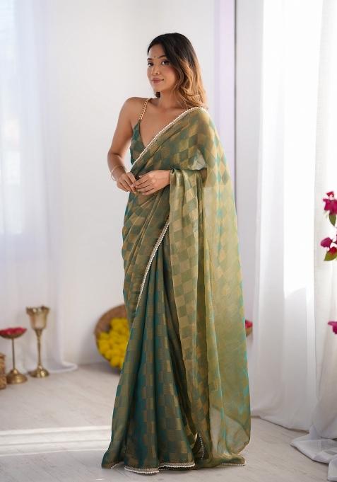 Green Embroidered Chiffon Saree Set