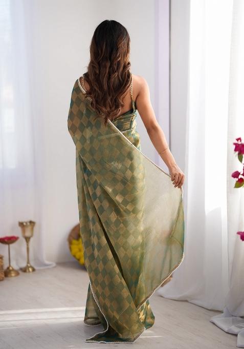 Green Embroidered Chiffon Saree Set