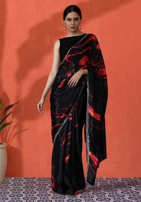 Black Printed Chiffon Saree Set