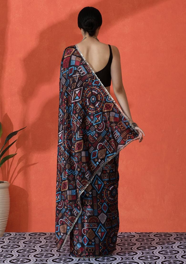 Multi Printed Chiffon Saree Set