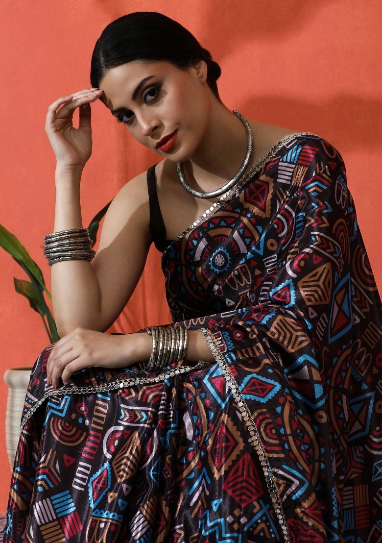 Multi Printed Chiffon Saree Set