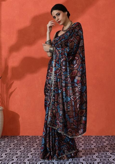 Multi Printed Chiffon Saree Set