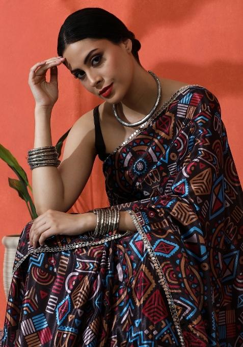 Multi Printed Chiffon Saree Set