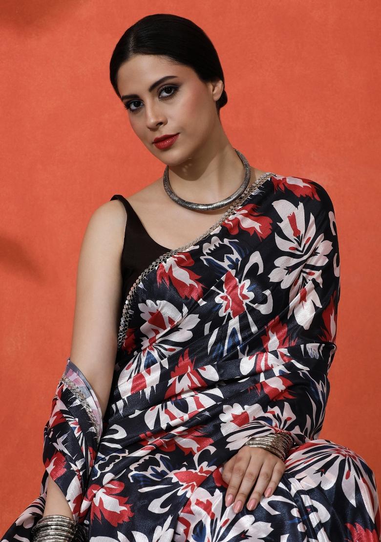 Multi Printed Chiffon Saree Set - Indya