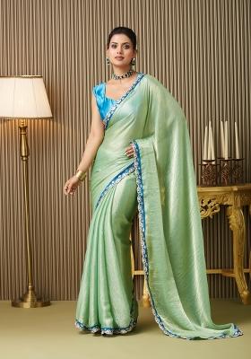 Green Embroidered Chiffon Saree Set