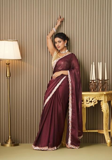 Maroon Embroidered Chiffon Saree Set
