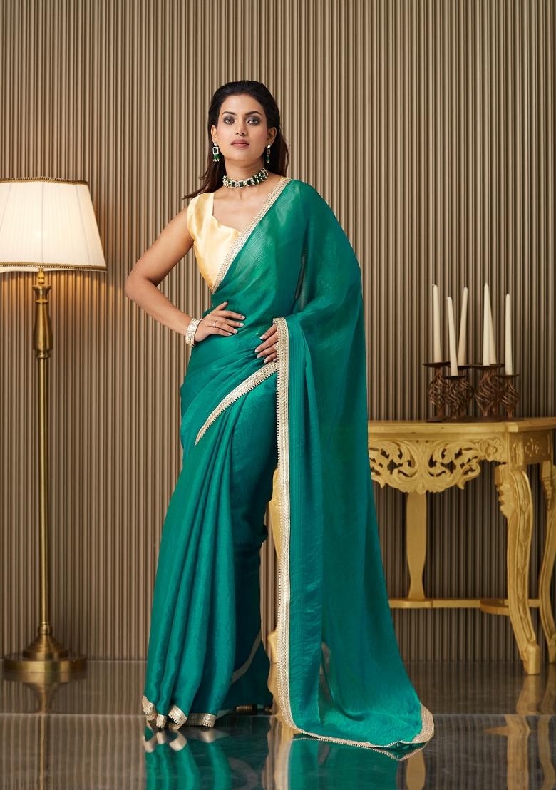 Green Embroidered Chiffon Saree Set