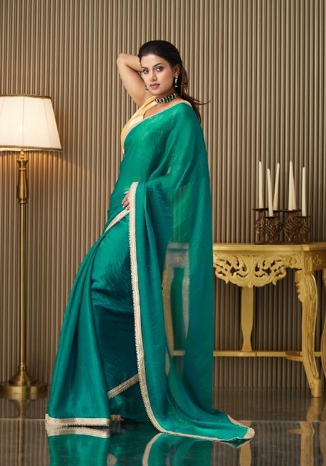 Green Embroidered Chiffon Saree Set