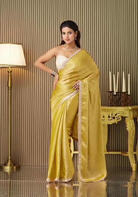 Gold Embroidered Chiffon Saree Set