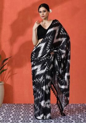 Black Printed Chiffon Saree Set