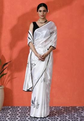 Beige Printed Chiffon Saree Set