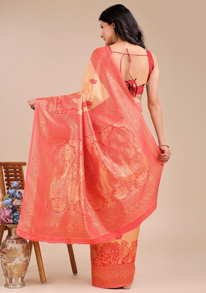 Red Embroidered Silk Saree Set