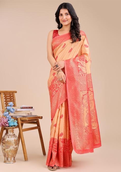 Red Embroidered Silk Saree Set