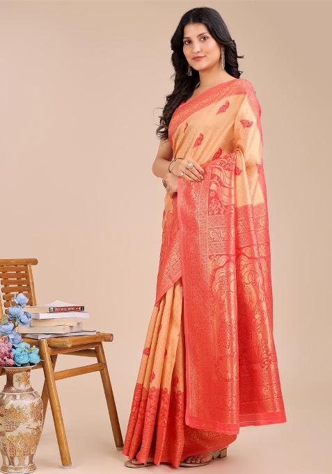 Red Embroidered Silk Saree Set