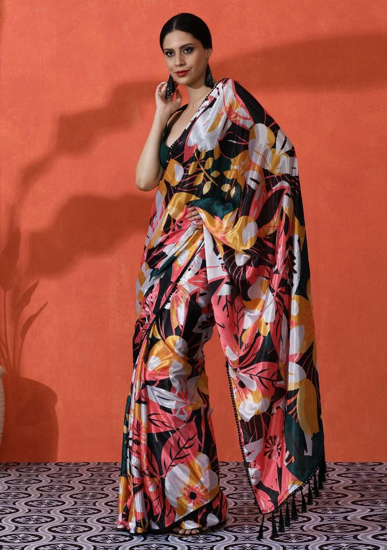 Multi Printed Silk Saree Set