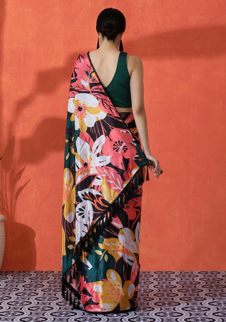 Multi Printed Silk Saree Set