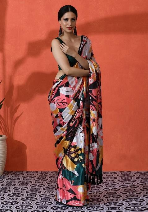 Multi Printed Silk Saree Set