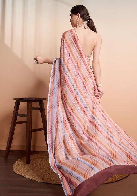 Peach Printed faux georgette Saree Set
