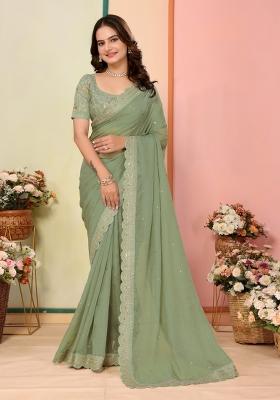 Green Embroidered Organza Saree Set