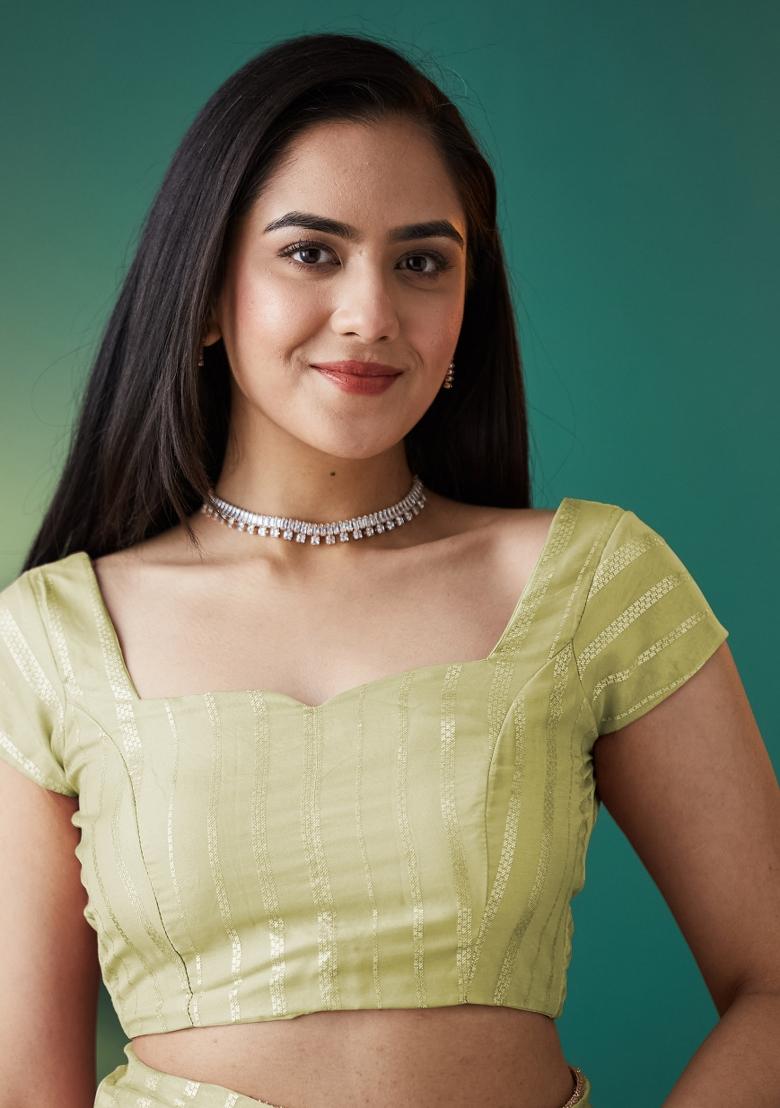 Green Printed Organza Saree Set