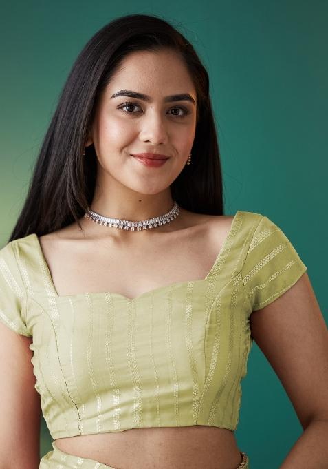 Green Printed Organza Saree Set