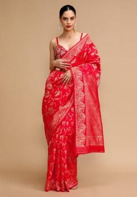 Red Embroidered Silk Saree Set