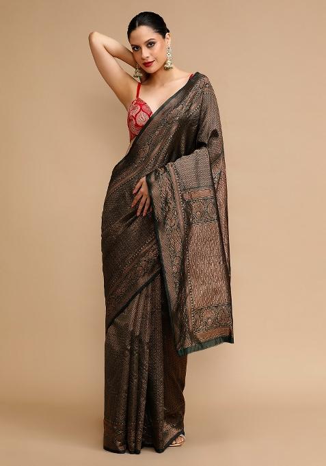 Black Embroidered Silk Saree Set