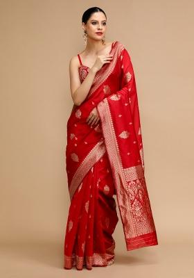 Red Embroidered Silk Saree Set