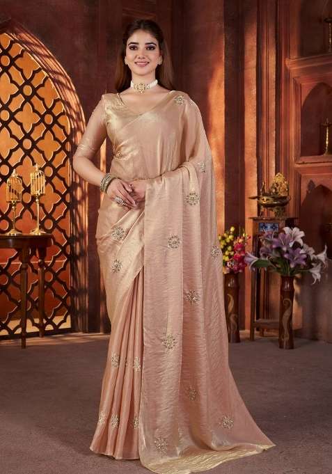 Peach Silk Saree Set with Embroidered for Diwali | Wedding & Festive Wear
