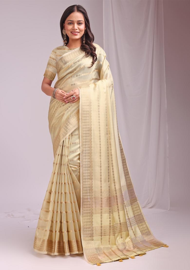 Yellow Embroidered Organza Saree Set