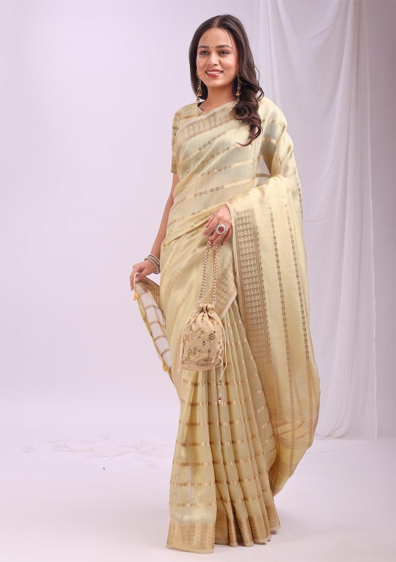 Yellow Embroidered Organza Saree Set
