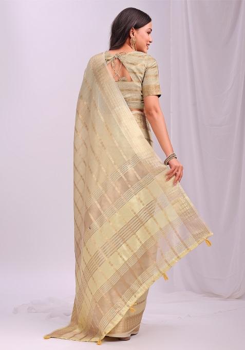 Yellow Embroidered Organza Saree Set